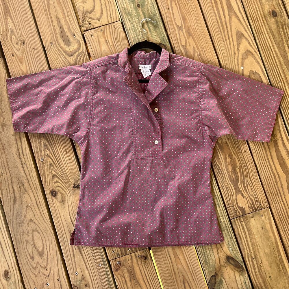Vintage 1980s Cacharel Blouse Mandarin Collar Cotton Top Designer Sz M